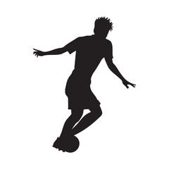Silhouette Football Player in Dynamic Motion Controlling Ball Athletic Figure High Contrast Minimalist Sports Action Expressive Body Movement