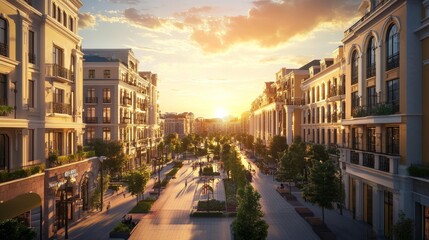 Obraz premium high class residential development in Ekaterinburg, high-rise buildings up to 25 levels, different height of the buildings to form a interesting skyline, commercial activities on ground floor, elevate