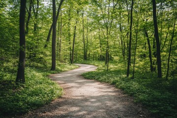 Fototapeta premium Serene Curving Path Through Lush Green Forest Landscape