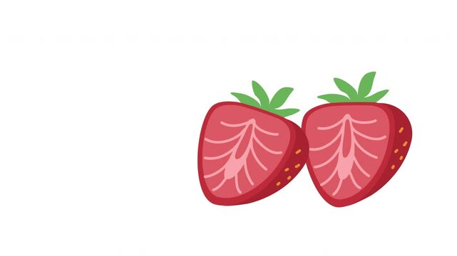 fresh red strawberry. Berry cut, piece of half slice leaves