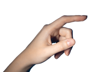 Finger clicking button. Woman hand making gesture to tap, select, push or choose digital object, showing cursor, pointer and signal for direction. Isolated on white background...