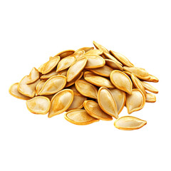 A close up shot of a pile of pumpkin seeds with a golden hue and a black background creating contrast