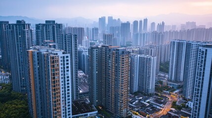 Obraz premium Urbanization and high-density housing near transportation hubs for convenient, eco-friendly commuting 