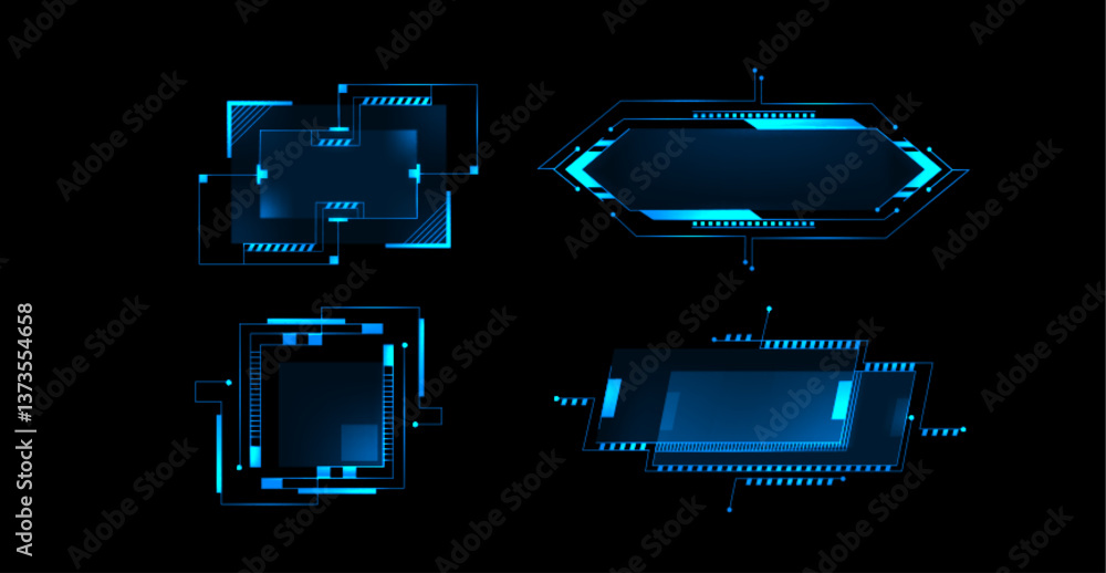 Fototapete blue cyberpunk hud frames set isolated on black background. vector realistic illustration of abstrac