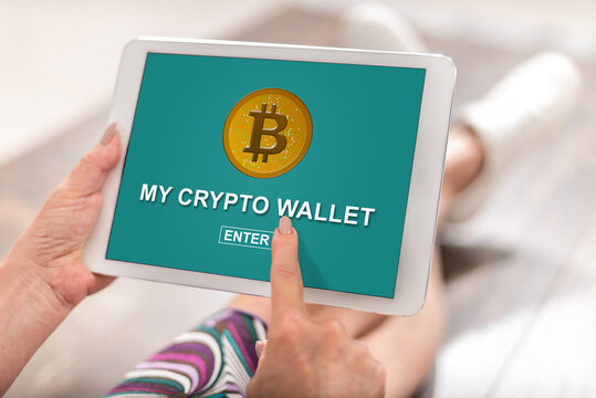 Crypto wallet concept on a tablet
