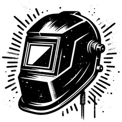 Welding Helmet Icon: An illustrated welding helmet, radiating a sense of craftsmanship, strength, and the spark of creation. This image represents a symbol of industry, hard work.
