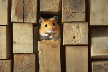 hamster climbing up on woods