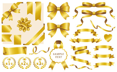 エレガントなフレームとリボンの素材セット