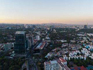 Fototapeta premium Drone photograph of CDMX at sunset