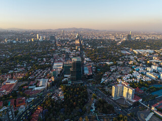 Obraz premium Drone photograph of CDMX at sunset