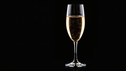 Empty Champagne Glass Isolated on Black Background, Elegant, Luxury, Celebration, Toast, Party, Festive, Sparkling, Stylish, Minimalist, Copy Space