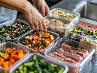 Obraz premium Photo of a person meal-prepping with neatly packed containers of nutritious food