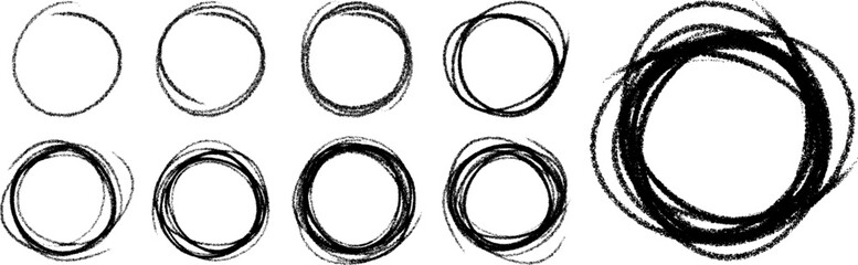 Set of hand drawn circles using sketch drawing scribble circle lines. Doodle circular logo design elements. Vector hand drawn frames.