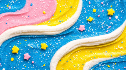 Colorful swirls of icing with sprinkles create joyful scene