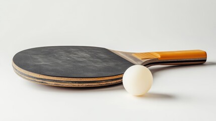 A classic table tennis paddle with a ball, displayed on a white background with copy space