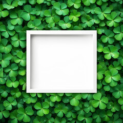 a lush carpet of clover leaves. The leaves, predominantly a vibrant green,