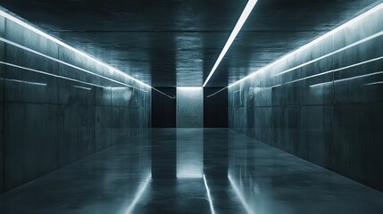 A cold, empty space with dark gray walls and a polished concrete floor, embodying a modern aesthetic.