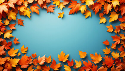 Fall leaves background with orange colorful leaves filling ebtire frame