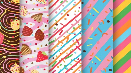 Explore the Vivid World of Colorful Stripe Candy and Dessert Background Patterns! These vibrant patterns bring a burst of sweetness and energy to any project. Whether you're designing for a bakery, cr