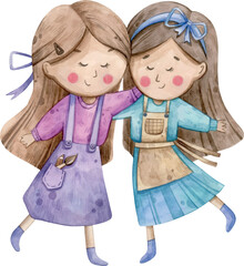 Watercolor hand painting element. Illustration isolated on white background. Girls, girlfriends, sisters, friendship. Use it for cards, invitations and scrapbooking.