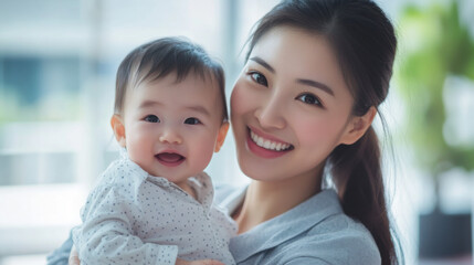 Fototapeta premium Indoor portrait mom & baby
