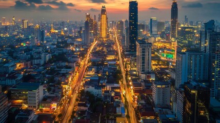 Obraz premium City skyline at dusk bangkok night photography urban environment aerial view illuminated beauty