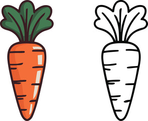 cute carrot illustration with color and outline on transparent background