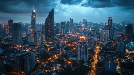Cityscape night view urban skyline photography evening atmosphere aerial perspective modern architecture