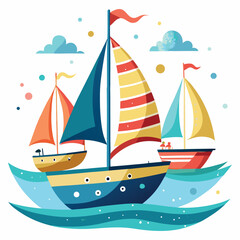 Fototapeta premium Print Watercolor Cute Sailboats vector isolated on white background