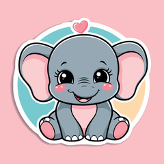 Obraz premium Cute baby elephant with heart in kawaii style