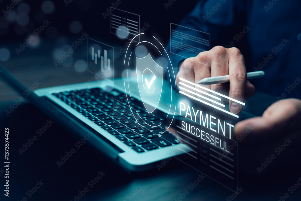 Poster cyber security and security password login online concept hands typing and entering username and pas