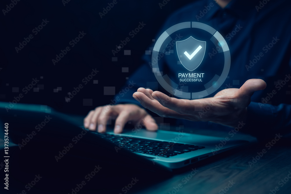 Poster cyber security and security password login online concept hands typing and entering username and pas