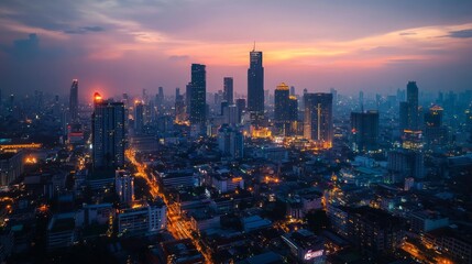 Sunset cityscape bangkok aerial photography urban environment vibrant skyline captivating view