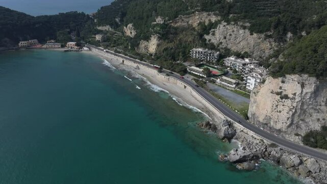 beautiful seaside highway along the northwestern side of Italy on the way to southern France by automobile near Spiaggia del Malpasso