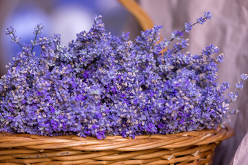 Fototapeta premium Basket with lavender flowers. Aromatherapy