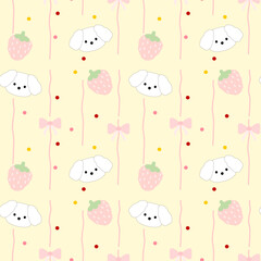 seamless pattern with puppy and strawberry