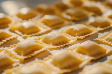 Freshly Made Ravioli on a Wooden Surface in Soft Natural Light