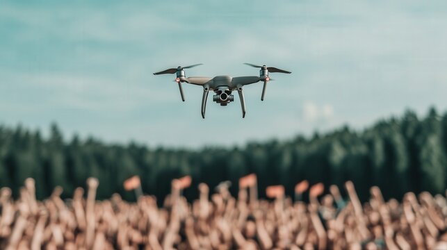 Group enthusiastically observes the night sky with telescopes during a stargazing event in the countryside. International Drone Day - Powered by Adobe