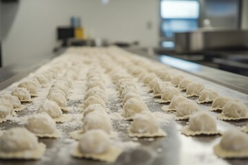 Freshly Made Ravioli on Stainless Steel Countertop in Kitchen
