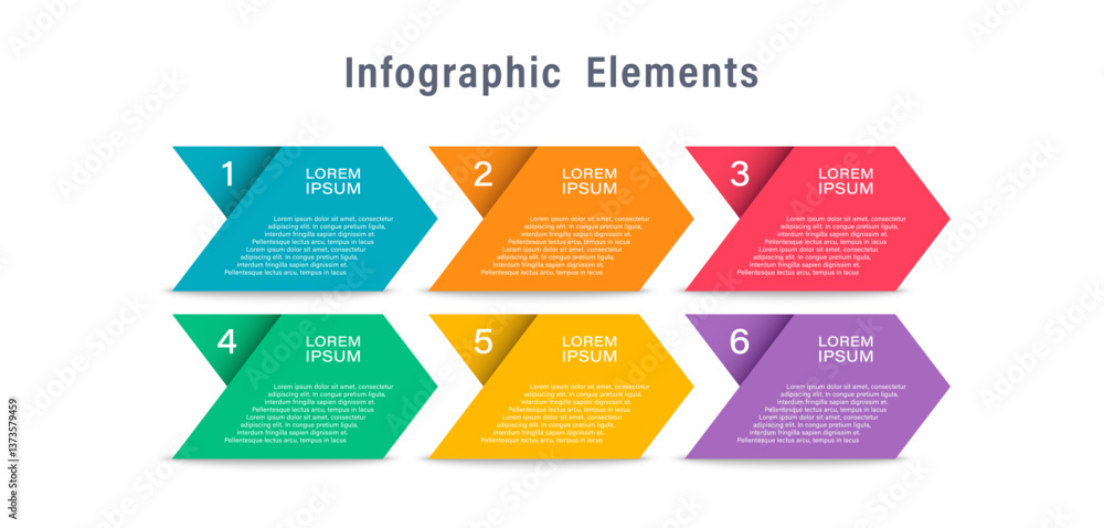 Aufkleber arrows infographic vector illustration. 6 steps process concept with text and numbers