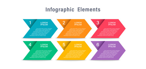 Arrows Infographic Vector Illustration. 6 Steps Process Concept with text and numbers