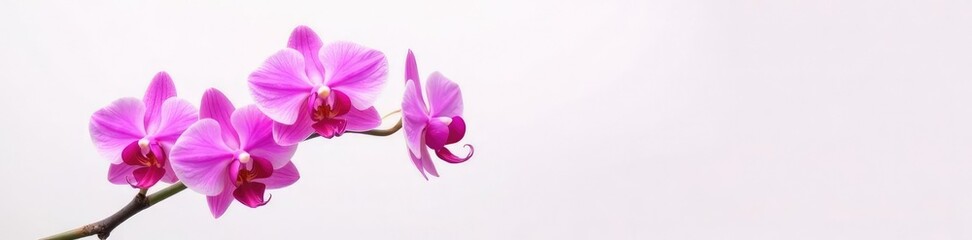 Stunning purple pink color of the moth orchid's petals against a clean white background, nature, pink