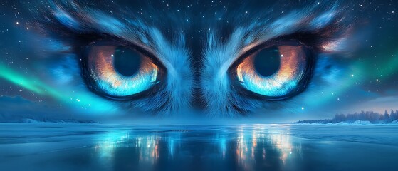 Owl Eye, Night Sky, Frozen Lake