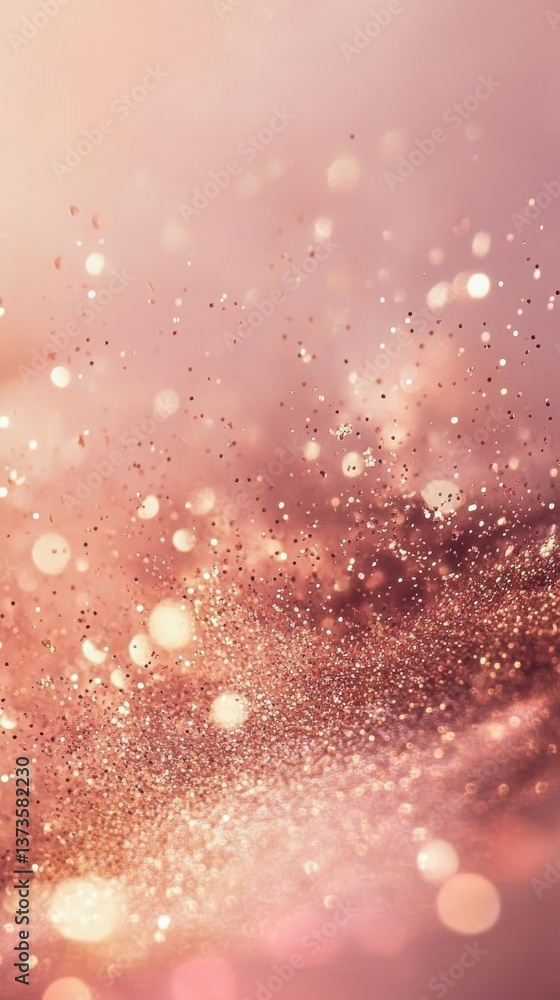 Poster subtle peach and rose-gold sparkles creating an enchanting glow for a magical atmosphere in an artis