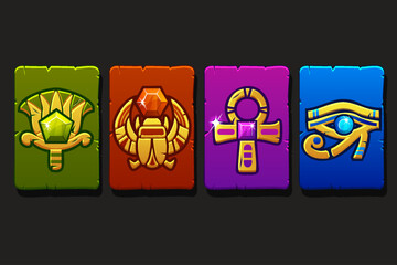 Colored Egyptian suit playing cards with Egyptian scarab, Lotus, Ankh and eye of Horus symbols