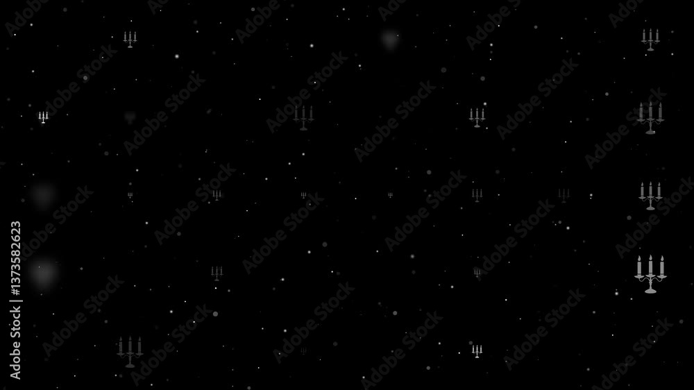 Poster template animation of evenly spaced candlestick with candles symbols of different sizes and opacity.
