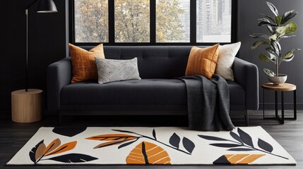 Modern Abstract Leaf Area Rug  Stylish Home Decor  Living Room Accent