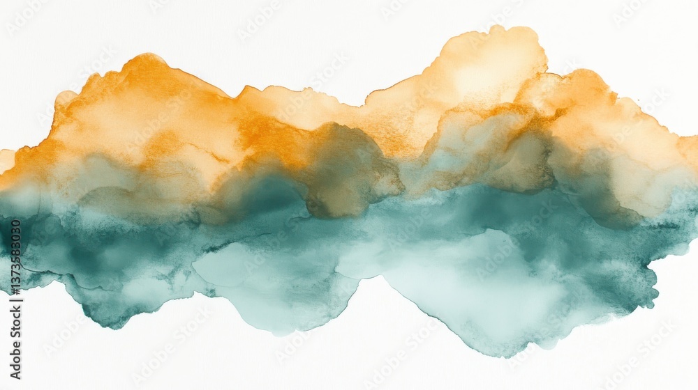 Poster soft pastel amber and teal jagged blotches create a calming abstract landscape for artistic expressi
