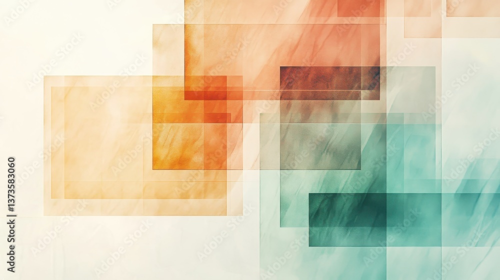 Poster Soft pastel amber and teal grid fragments create a harmonious abstract composition with layered shapes and gentle hues