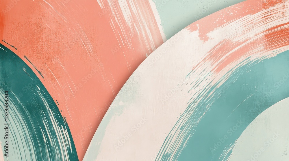 Aufkleber soft pastel coral and teal arcs blend harmoniously in an abstract art piece, creating a tranquil atm